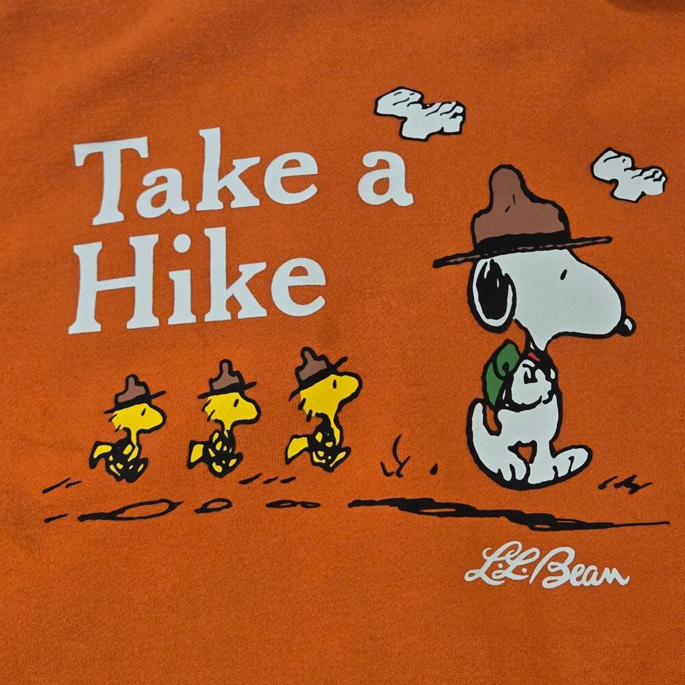 LL Bean x Peanuts Snoopy Take A Hike Orange Pullover Hoodie Sweatshirt, Size S - Picture 2 of 7